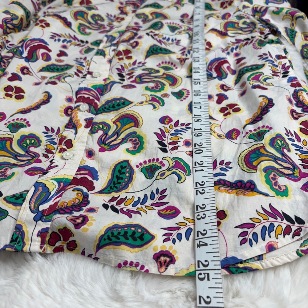 Talbots Petite Medium Paisley Cotton Button Down Shirt White Multi Color Boho - Picture 6 of 8